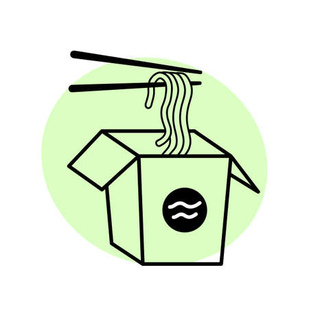 Chinese pasta with chopsticks icon. Flat pictogram for web. Line stroke. Isolated on white background. Vector eps10のイラスト素材