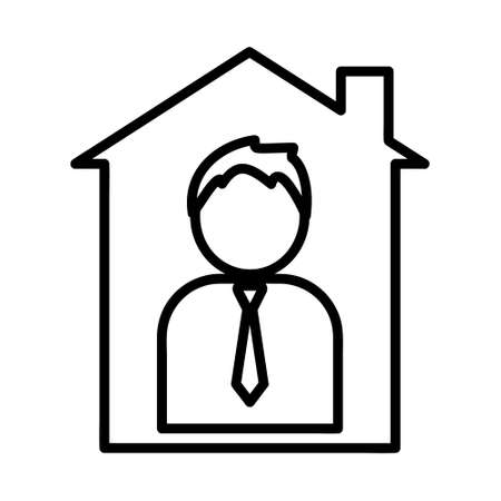 Remote work icon. Flat pictogram for web. Line stroke. Isolated on white background. Online communication at home. Man working at homeのイラスト素材