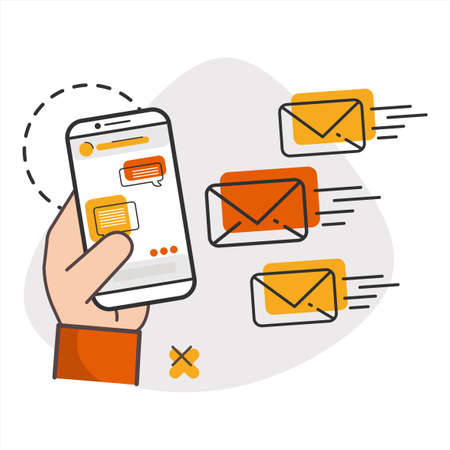Modern advertising. Global marketing concept. Vector illustration. Remote business. Management at office. Character manager corporate with social community.のイラスト素材
