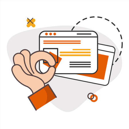 Modern advertising. Global marketing concept. Vector illustration. Remote business. Management at office. Character manager corporate with social community.のイラスト素材