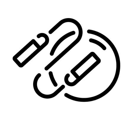 Ball and skipping rope flat icon. Fitness pictogram for web. Line stroke. Sports man isolated on white background. Vectorのイラスト素材