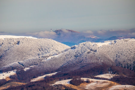 Mountains covered with snow in winter.の写真素材