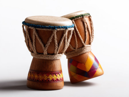 A wooden toy djembe pair, isolated white background, Generative AIの素材