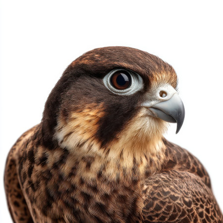 A brown peregrine with a white beak, isolated white background, Generative AIの素材