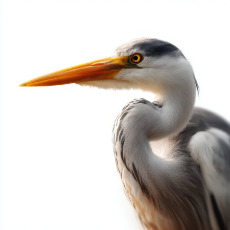A white heron with a gray head, isolated white background, Generative AIの素材