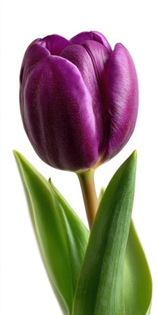 A single plum purple tulip, isolated white background, Generative AIの素材