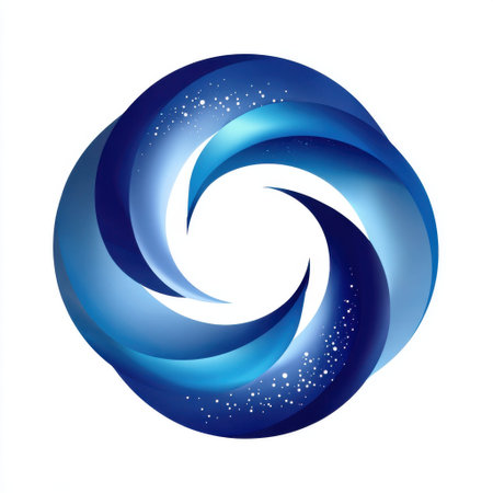 A simple galaxy swirl ring icon in blue, isolated white background, Generative AIの素材