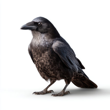 A black raven with a gray head, isolated white background, Generative AIの素材