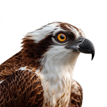 A brown osprey with a gray head, isolated white background, Generative AIの素材