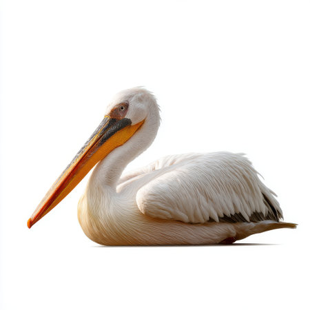 A white pelican with a gray head, isolated white background, Generative AIの素材