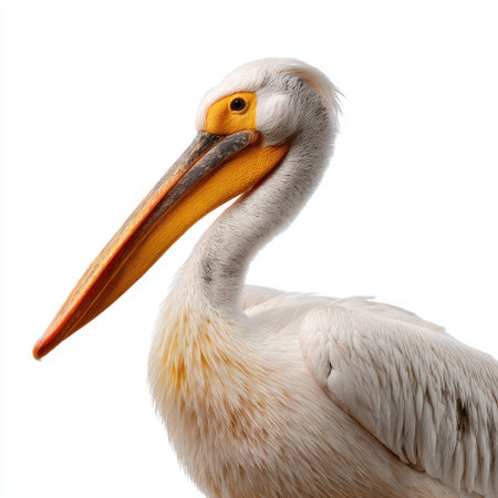 A white pelican with a gray head, isolated white background, Generative AIの素材
