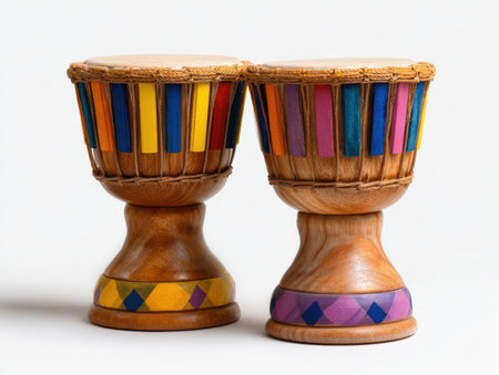 A wooden toy djembe pair, isolated white background, Generative AIの素材