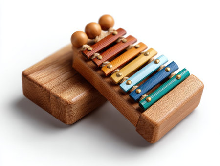 A wooden toy kalimba pair, isolated white background, Generative AIの素材