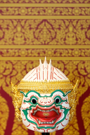 Native Thai style white monkey mask, Hanuman Khon mask, Ramayana Storyの写真素材