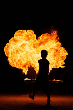 Amazing Fire Show at nightの写真素材