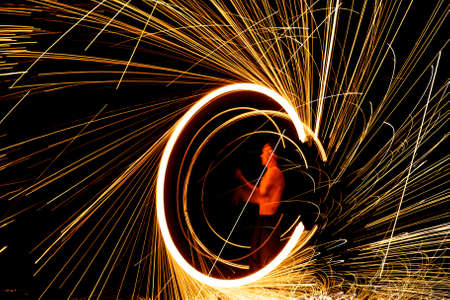 amazing fire show at nightのeditorial素材