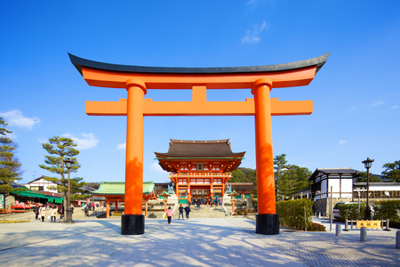 Kyoto, Japan - February 24, 2014: Fushimi Inari Shrine from tilt-shift lens on February 24, 2014 at Kyoto, Japan.のeditorial素材
