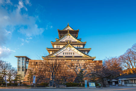 OSAKA, JAPAN - February 23, 2014: Osaka Castle under the bright blue sky from tilt-shift lens.のeditorial素材