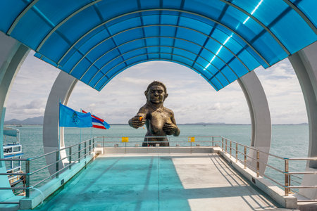 Khao Laem Ya - Mu Ko Samet National Park, Rayong, Thailand - August 24, 2013 : Nang Phisuea Samut giantess from The Story of Phra Aphai Mani statue in the sea at Samet Island Pierのeditorial素材