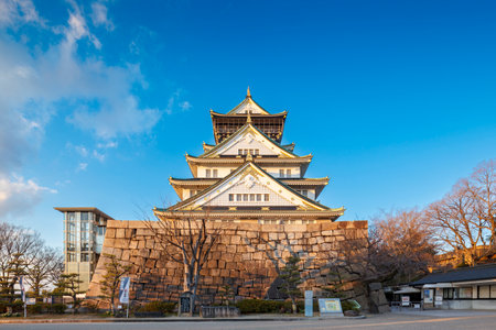 OSAKA, JAPAN - February 21, 2014: Osaka Castle under the bright blue sky from tilt-shift lens.のeditorial素材