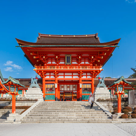 Kyoto, Japan - February 24, 2014: Fushimi Inari Shrine from tilt-shift lens at Kyoto, Japan.のeditorial素材