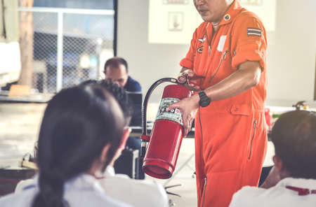 Basicfire fighting and evacuation fire drill Training on november 15 , 2017 in Bangkok, thailand.のeditorial素材