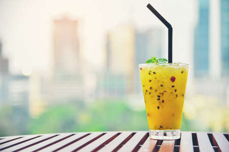Juice mixed with seeds to nourish the health of beautiful yellow.の写真素材