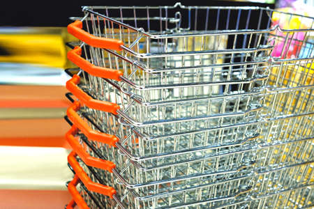 Shopping Cart orange stacked to provide customers in the supermarket.の写真素材