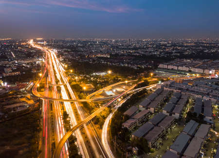 The streets around the city with evening light are high angle shots.の写真素材