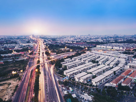 The streets around the city with evening light are high angle shots.