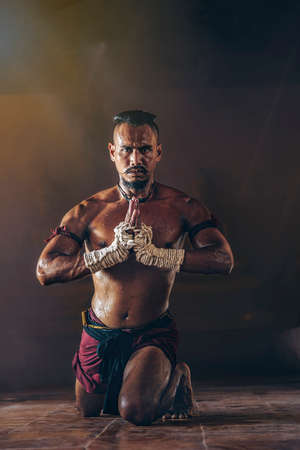 Ancient Thai boxers are practicing with intention.の写真素材