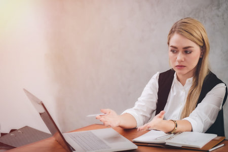 One woman is having trouble with online shopping with anxiety.Online Security Concepts.