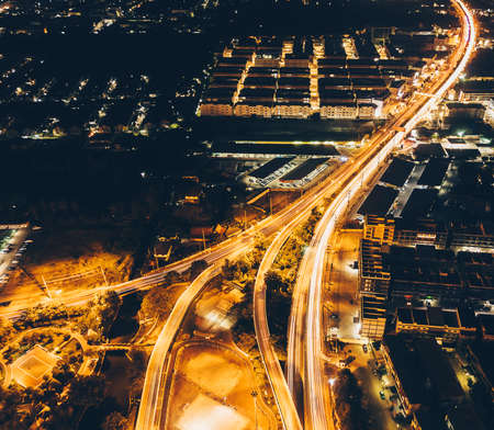 The streets around the city with evening light are high angle shots.のeditorial素材