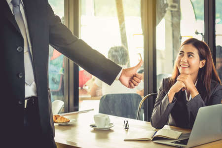 The prince is rejoiced by the boss by thumbs-thumbs when it succeeds as it is meant to be.の写真素材