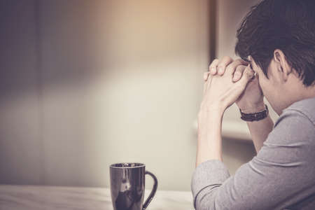 Stressed businessman have problems and headaches with failure in what to expect.の写真素材
