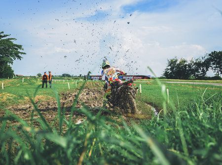 NAKHON PATHOM,THAILAND-October 23,2018:Motorcycle racing with the style and excitement of the...