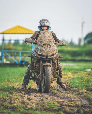 NAKHON PATHOM,THAILAND-October 23,2018:Motorcycle racing with the style and excitement of the participating teams in the R2M Unleash the Beast Round Final at Thailand NAKHORNCHAISRI CIRCUIT ON Octoberのeditorial素材