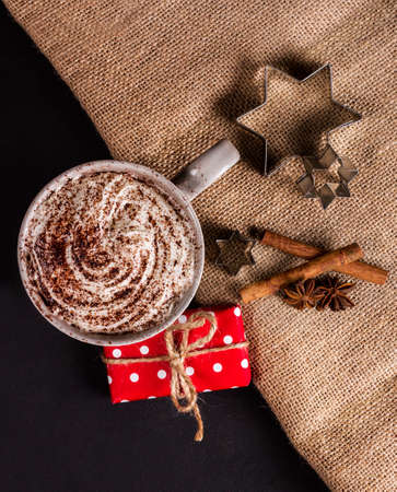 A cup of hot cocoa, anise and cinnamonの写真素材