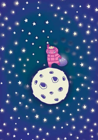 To get to stars  The small space little man, the cosmonaut  Raster illustration  の写真素材