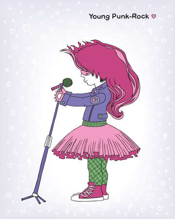 Girl, the rock musician, holds a microphone illustration のイラスト素材