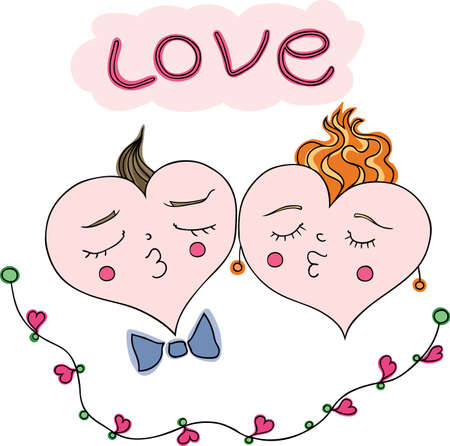 image of two happy and hearts in love illustration のイラスト素材