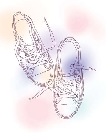 outline drawing of sports shoes の写真素材