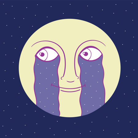 round moon smiles and cries. magic vector illustrationのイラスト素材