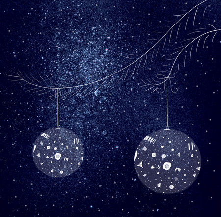 space background with Christmas decorations