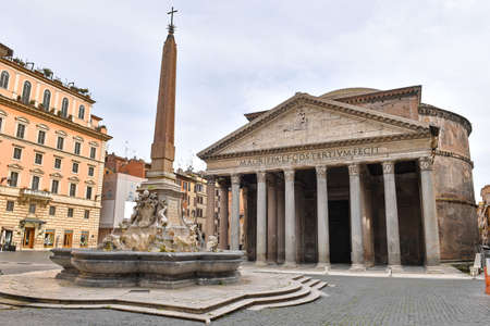 Rome May 1st 2020: Pantheon square deserted. few pedestrians due to lockdownのeditorial素材