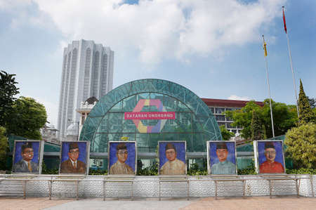 Malaysia's past and present Prime Minister portraits display frames at the Dataran Merdeka in Kuala Lumpur, April 9, 2017.のeditorial素材