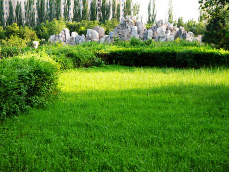 The botanical garden where sika deer is raised has beautiful flowers, the paths in the garden, the statue of sika deer, the scenery is very beautifulの写真素材
