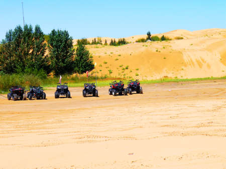 The artificially managed desert forms an oasis in the desert, with cross-country, sea of flowers, streams, green plants and beautiful scenery.の写真素材