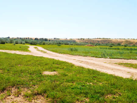The artificially managed desert forms an oasis in the desert, with cross-country, sea of flowers, streams, green plants and beautiful scenery.の写真素材