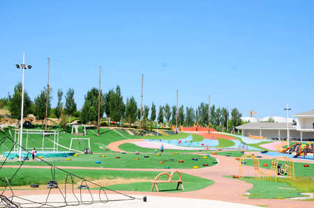 Health theme park, beautiful sunset and paths between the parks, more exercise and healthの写真素材